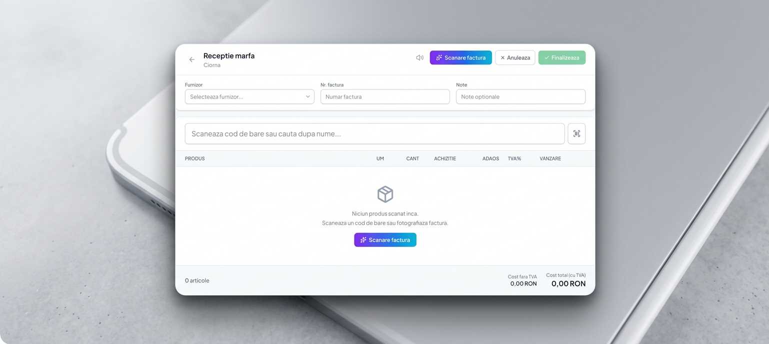 Receptie marfa cu scanare factura
