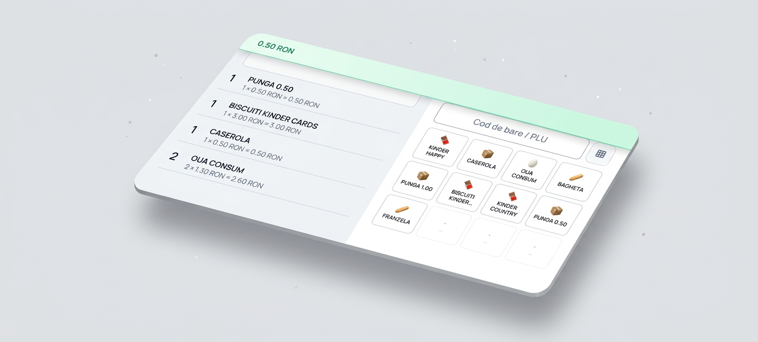Ecranul casei de marcat cu produse in cos